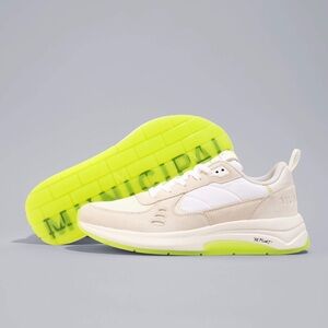 Municipal white/off white and neon yellow sneakers